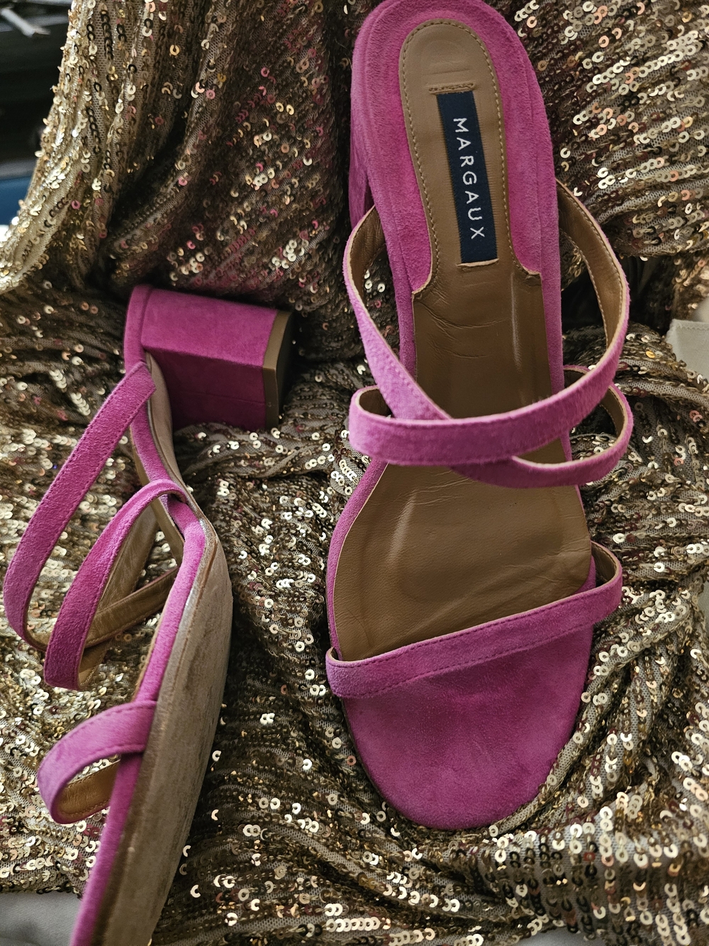Margaux Fuchsia Suede Platform Block Heel Sandals Strappy - Picture 8 of 11